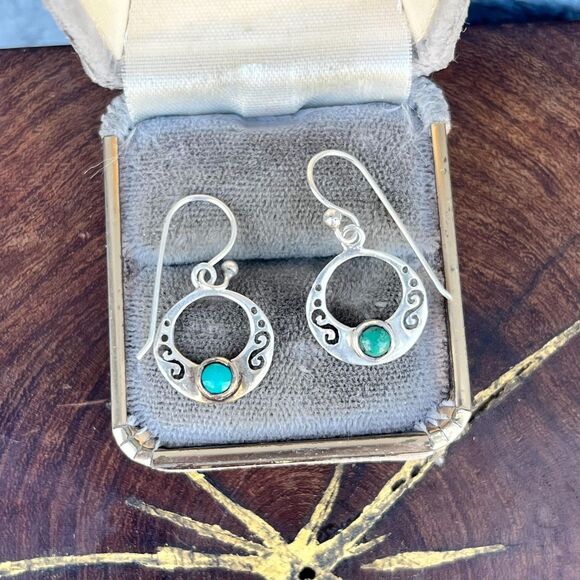 Vintage Turquoise Dangle Earrings in Sterling Silver Womens Southwestern Jewelry - Picture 1 of 7
